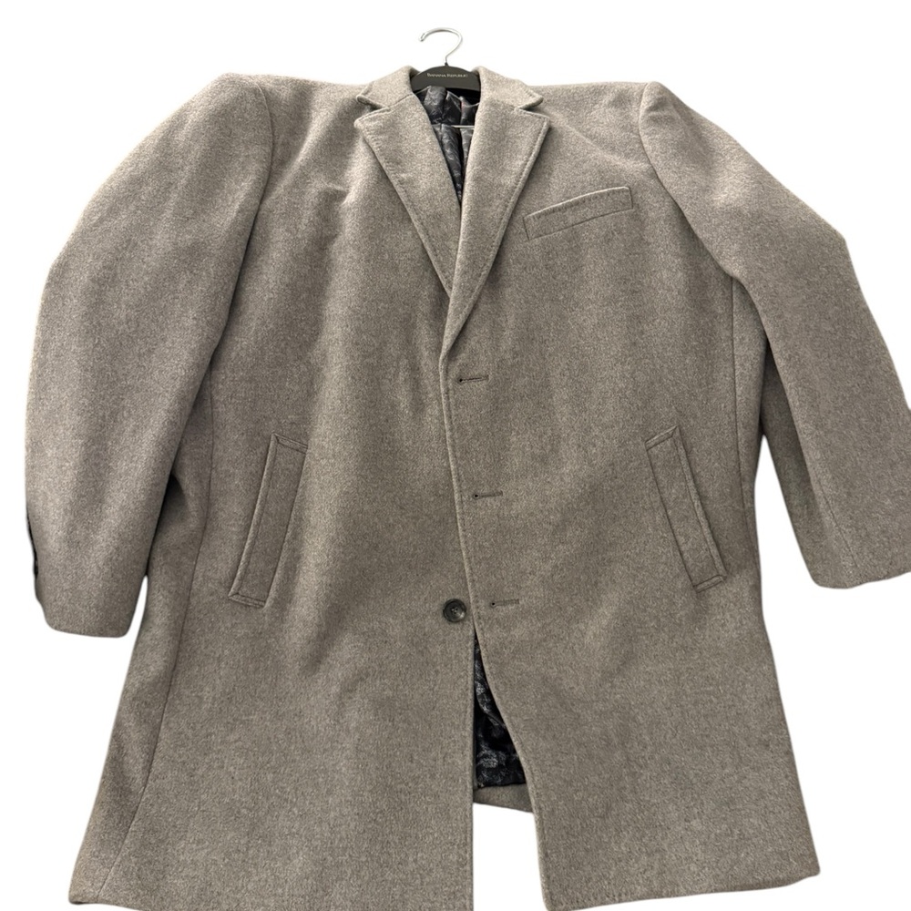 English Laundry Men’s Wool Blend Overcoat – Light Gray (Mint Condition